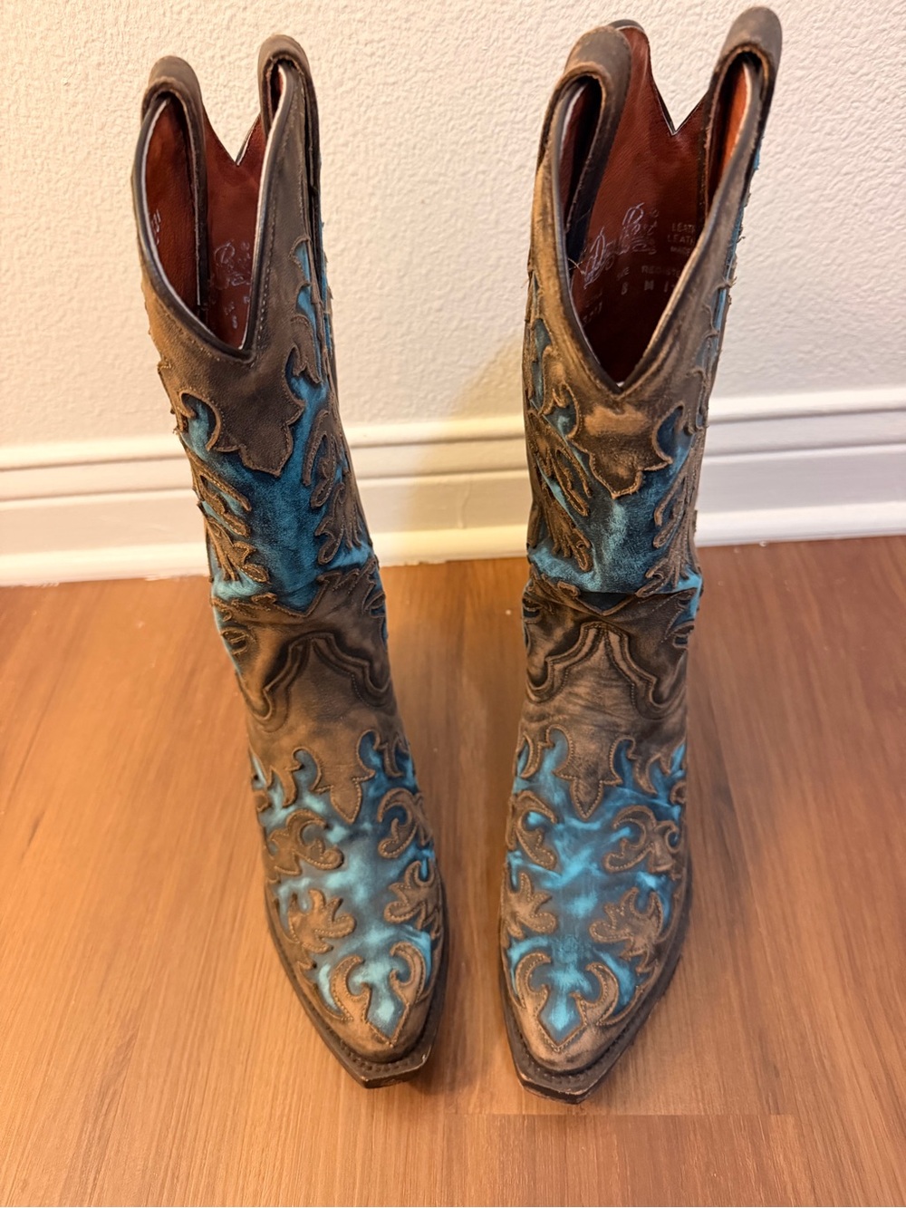 Dan Post Brown and Turquoise Western Embroidered Heeled Boots